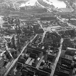 Oslo, 02.05.1959. Flyfoto fra innfartsveier og drabantbyer.