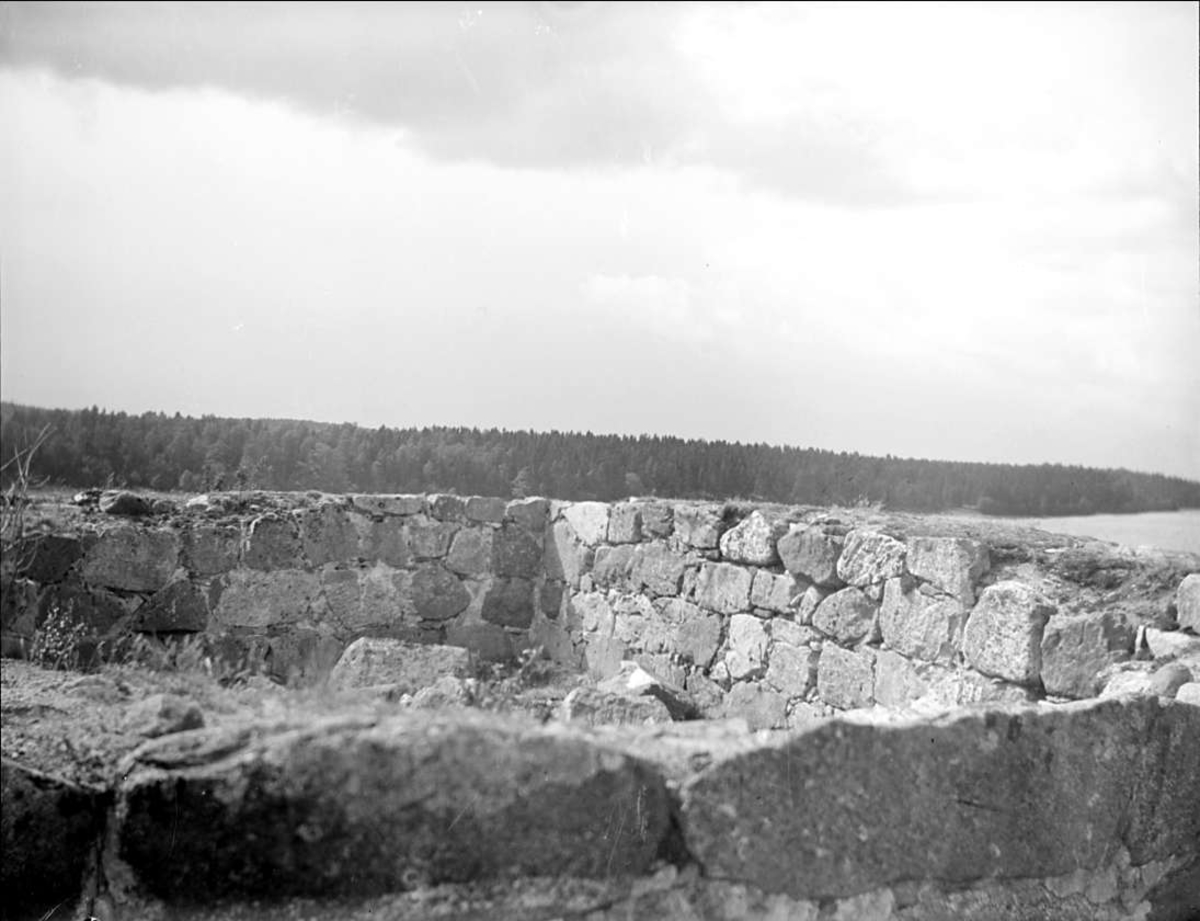 Borgruinen Gröneborg vid Svinnegarnsviken, Vallby socken, Uppland i juni 1921