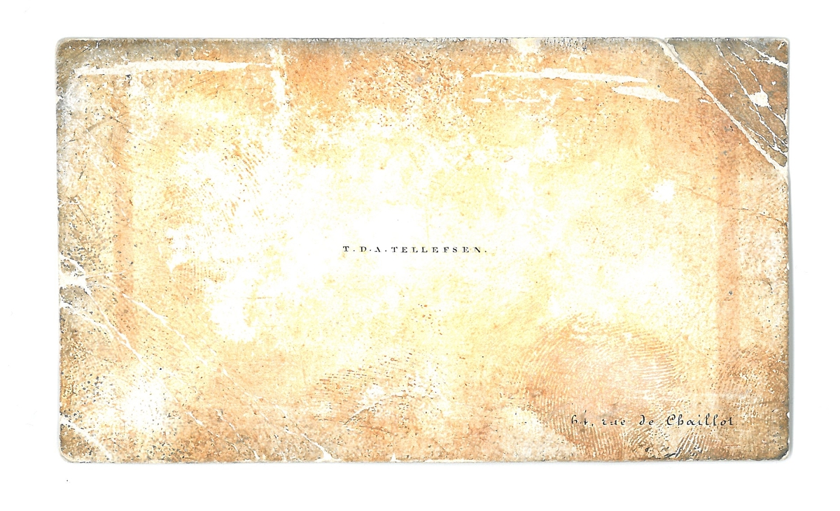 Visitkort som har tilhørt komponist og pianist Thomas Tellefsen. Påskrevet er hans adresse i Frankrike.