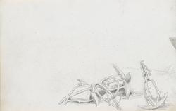 Ankere og båt på stranden, Göhren (detalj) [Tegning]