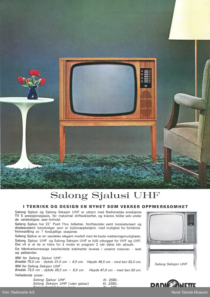 Reklame for Radionette TV "Salong Sjalusi UHF", 1965-70