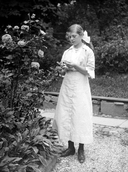 Enligt senare noteringar: " Viola Carlsson, Stigen. Taget på bryggmästare Johanssons gård. 16/8 1915."