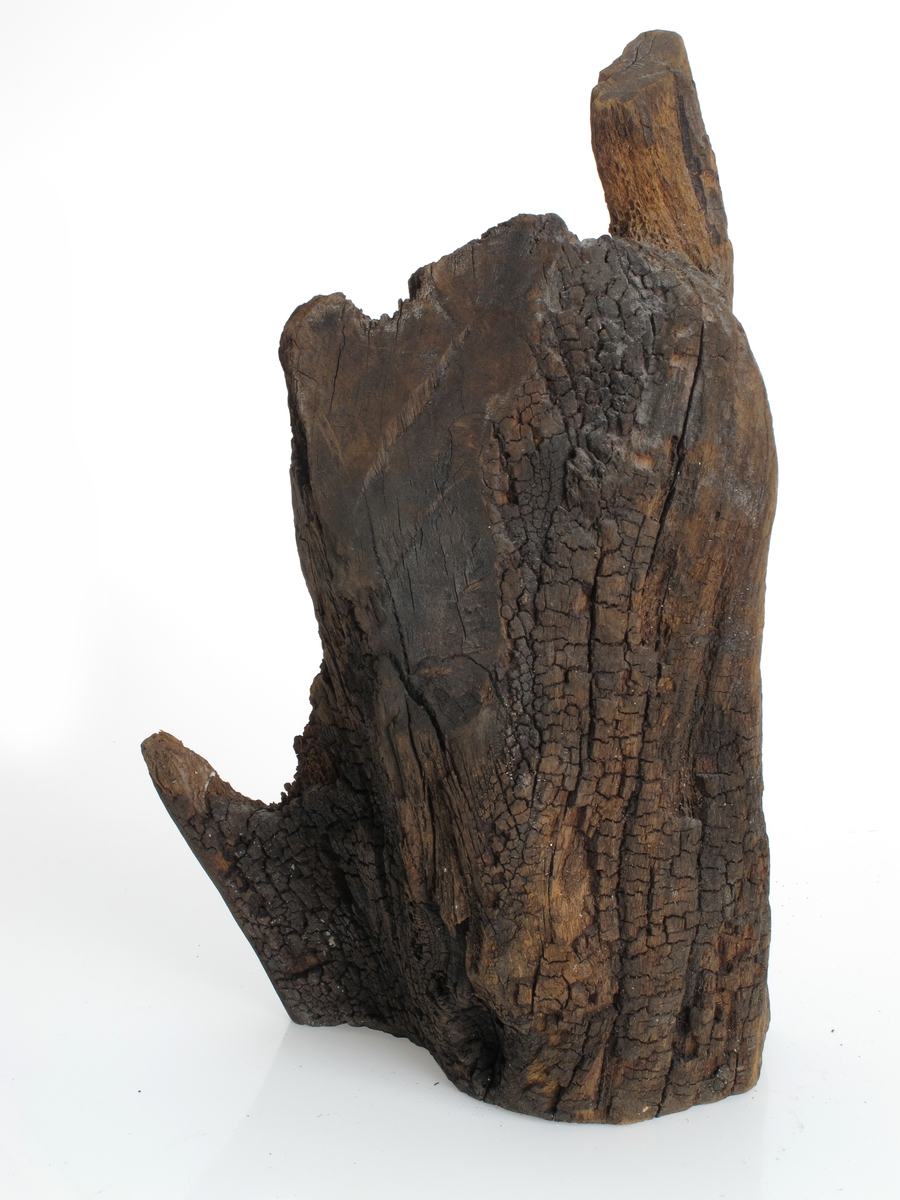 Fargetre, campuchetre, logwood. 
b)   Stykke av en stokk, kort og tykk, med en oppstående hake.
