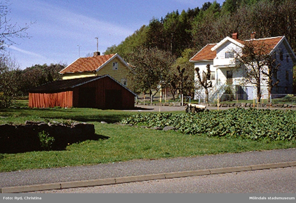 Bostadshus med ekonomibyggnad och trädgårdsland på Wättnegatan, Toltorp 1:241, Toltorpsdalen maj 1991. Relaterat motiv: 2004_1264.