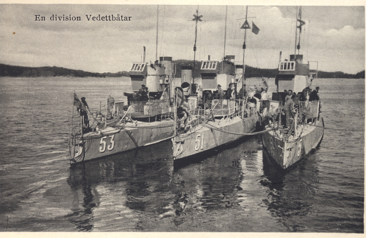 Vykort på en division vedettbåtar,
Vega 53, Vesta 54, Pollux 51