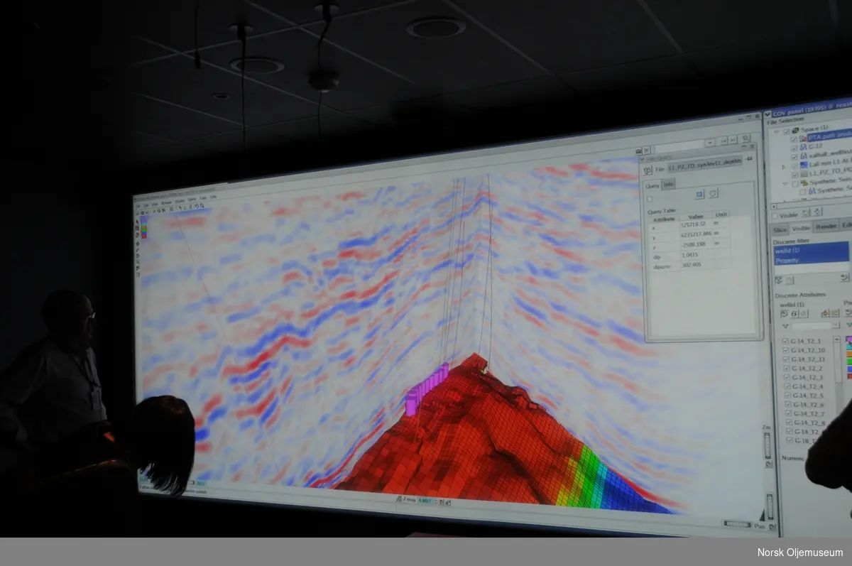 3D modell over en liten del av Valhallfeltet, med seismiske data.