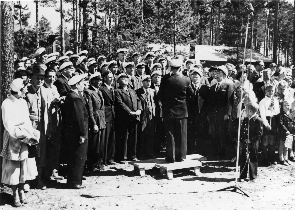 Avduking av Kongebautaen ved Folkehøyskolen 11. juni 1950.
