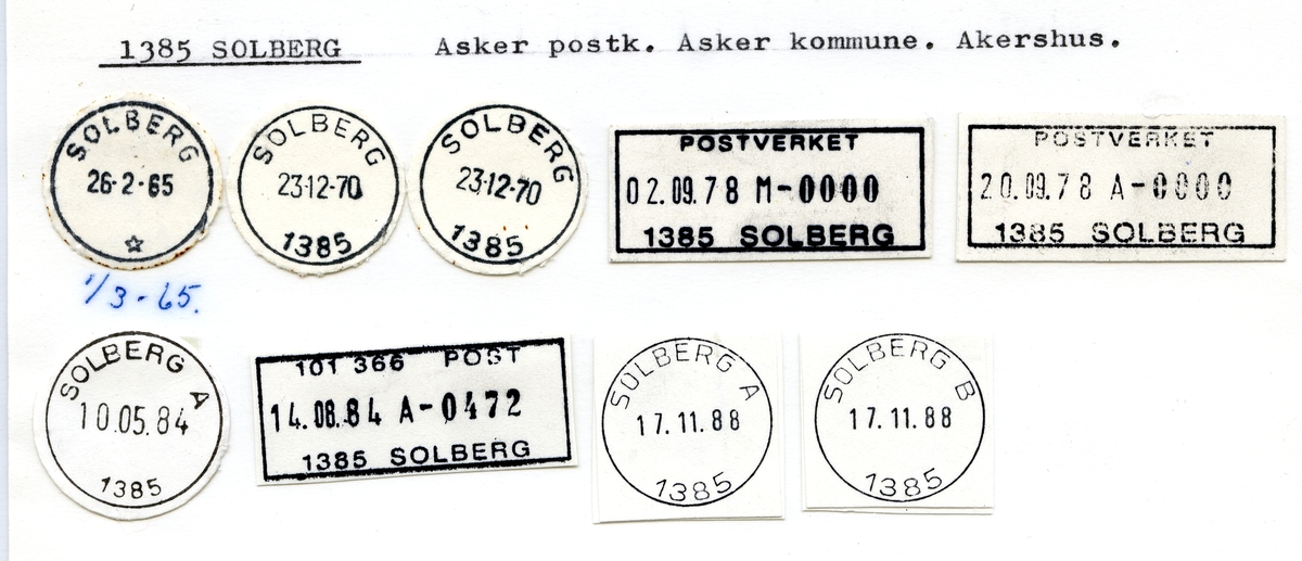 Stempelkatalog  1385 Solberg, Asker kommune, Akershus