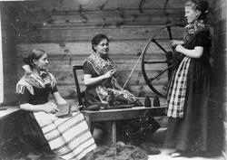 Portrett av jenter som spinner og karver, Færøyene