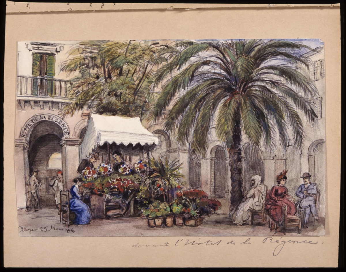 "Devant l´hôtel de la Régence". Alger 25 mars 1886. Akvarell av Fritz von Dardel