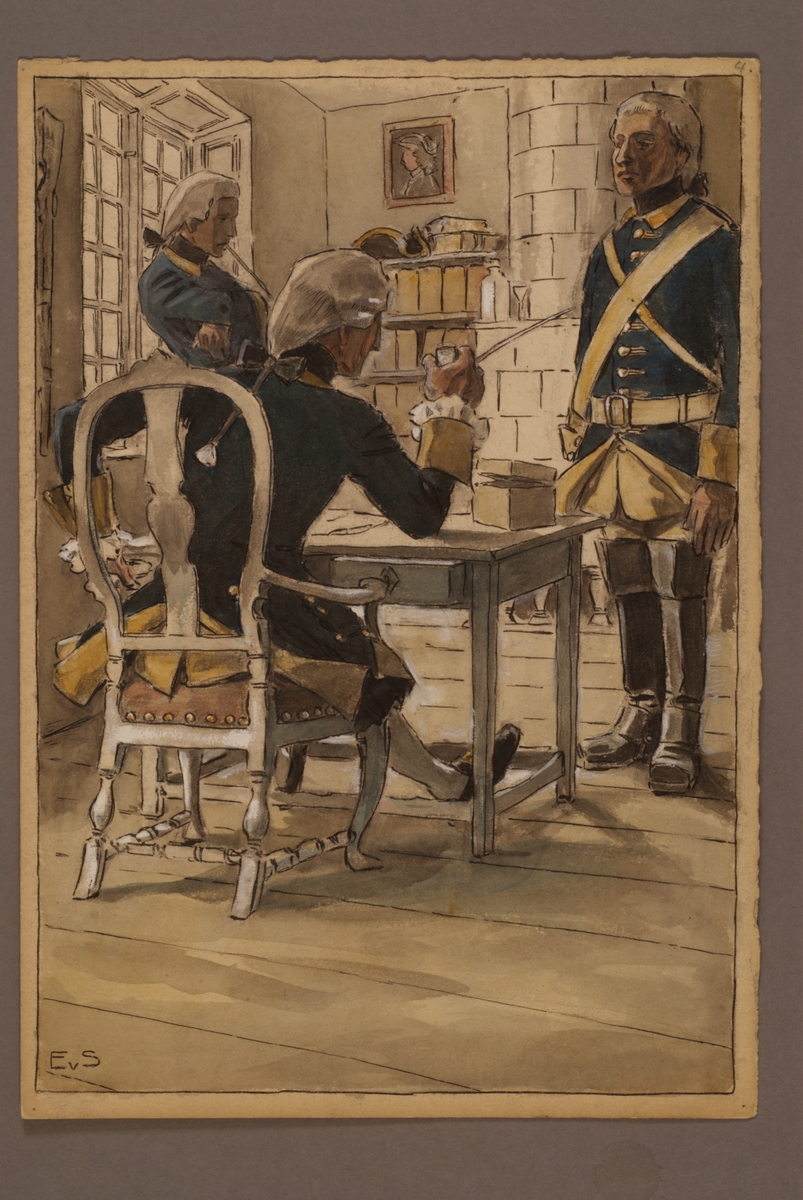 Plansch med uniform för kavalleri, ritad av Einar von Strokirch.