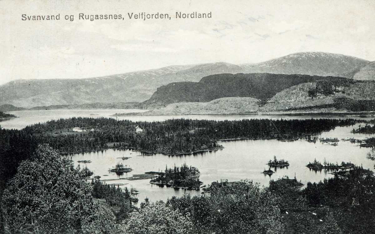 Postkort. Svanvand, Rugaasnes, Velfjorden, Nordland, landskap.