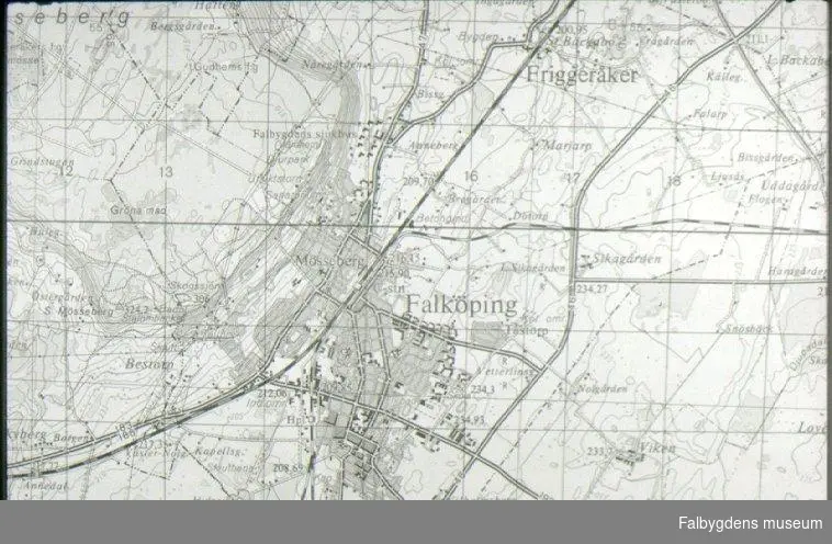 Karta över Falköping med omnejd. 1950-tal? - Falbygdens museum