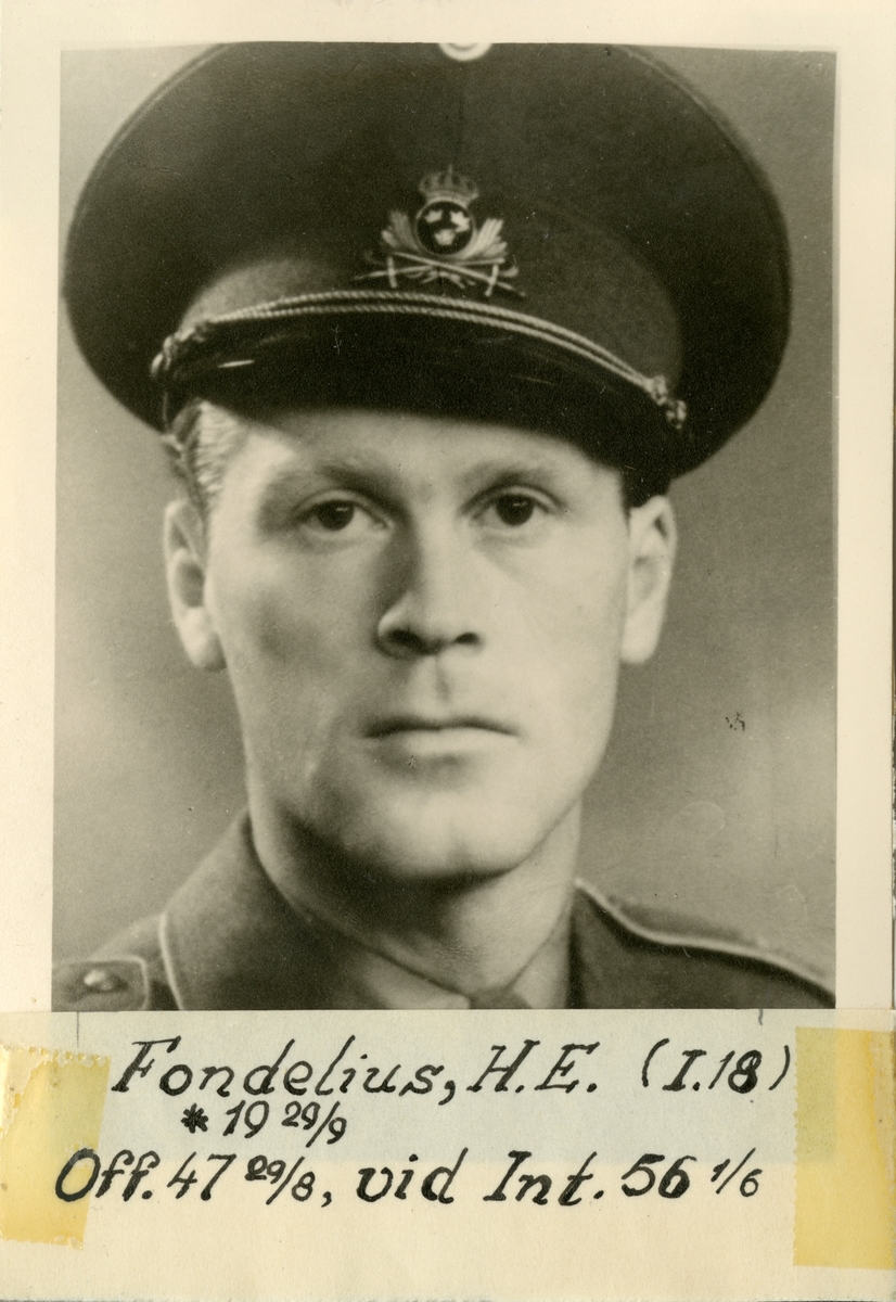 Porträtt av Hans Erik Fondelius, officer vid Gotlands infanteriregemente I 18 och Intendenturkåren.
