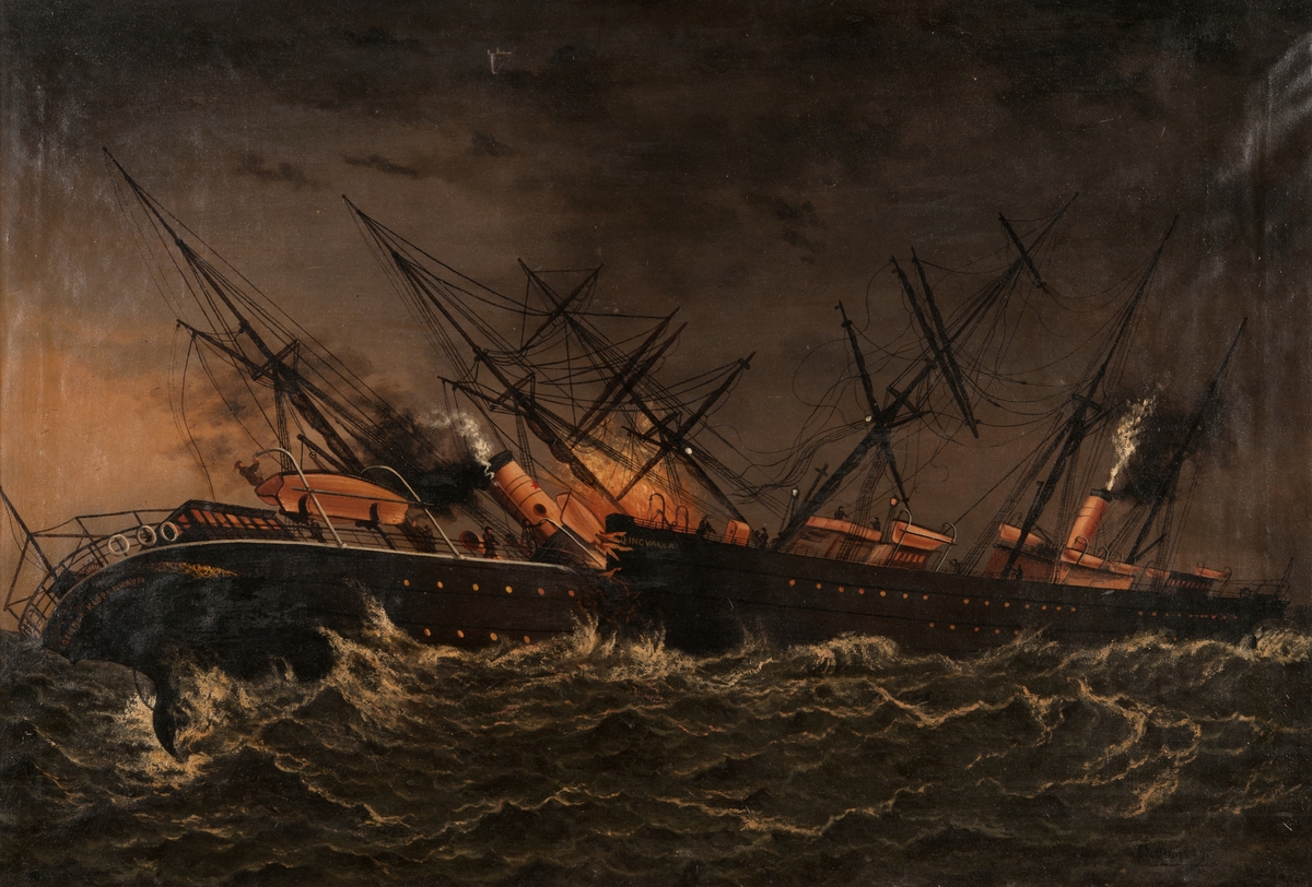 Kollision mellan två emigrantfartyg, ångfartyg, 3-mast skonertriggade.