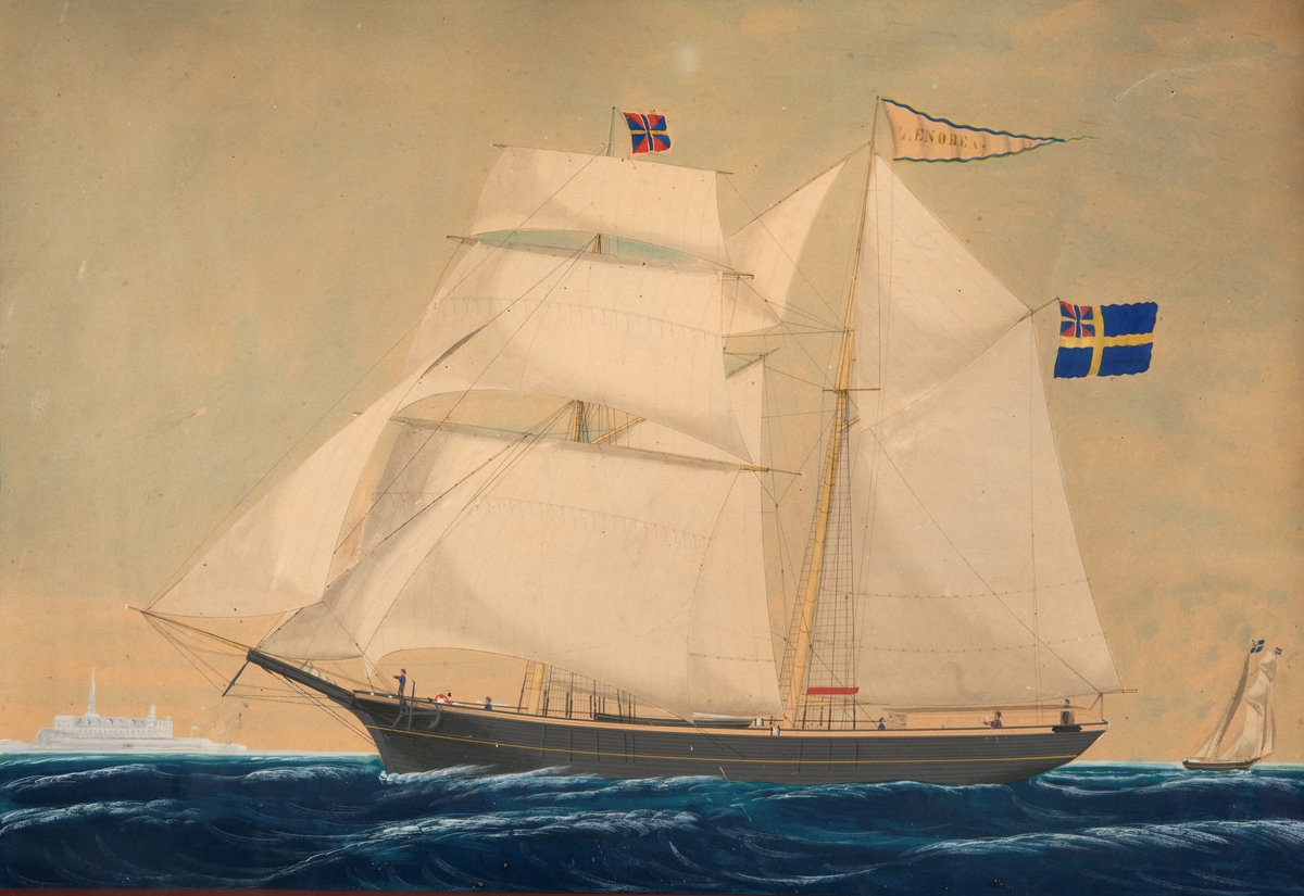 Skonerten ZENOBEA från Härnösand utanför Kronborgs slott i Öresund 1871, förd av kapten E. A. Godin.