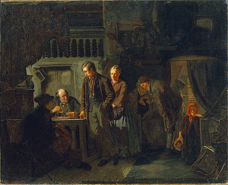 Pantlånekontoret (V). Fri version av målning från 1858
