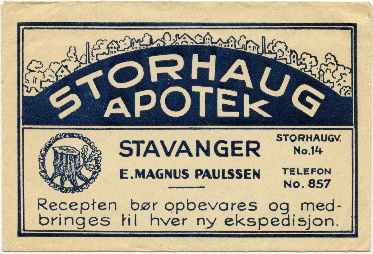 Reseptkonvolutt fra Storhaug apotek i Stavanger