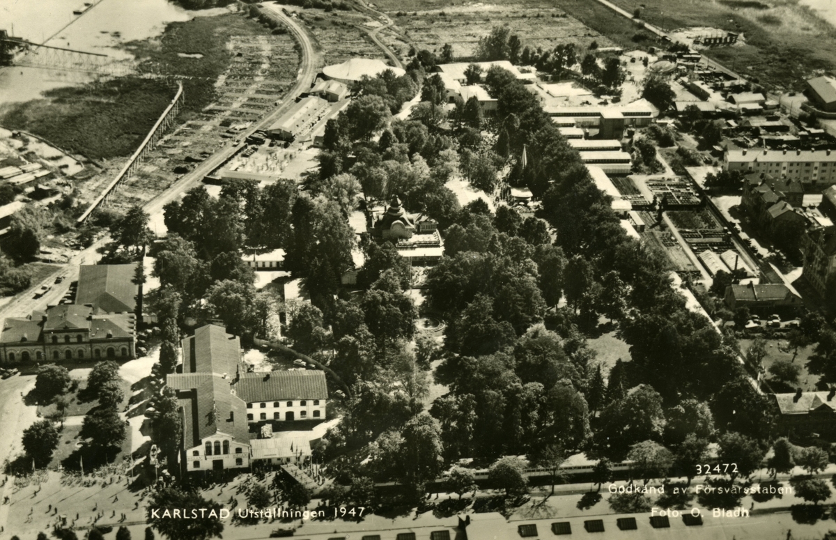 Flygbild över utställningsområdet i Stadsträdgården året 1947.