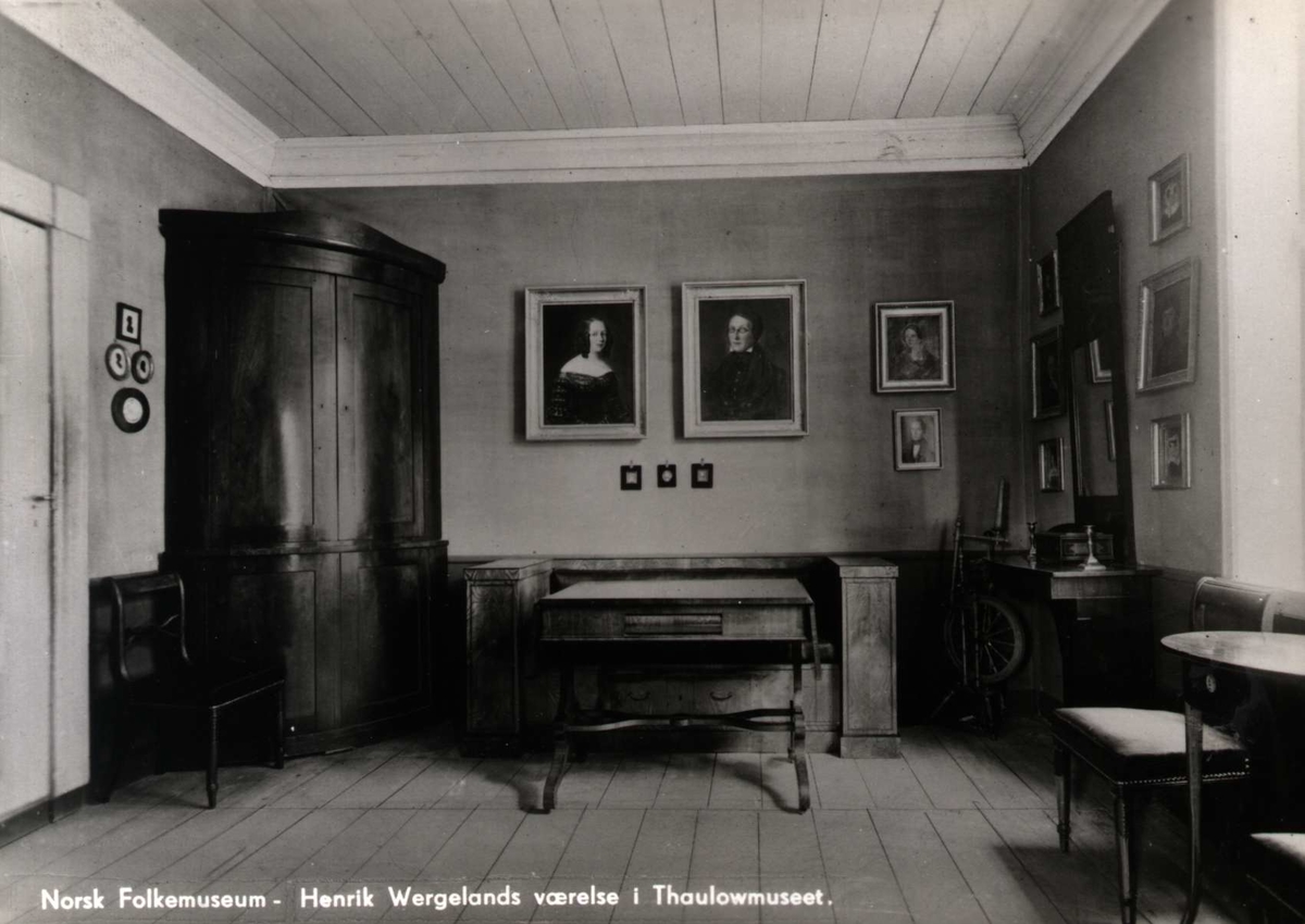 Postkort. Henrik Wergelands værelse. Thaulow, NF.