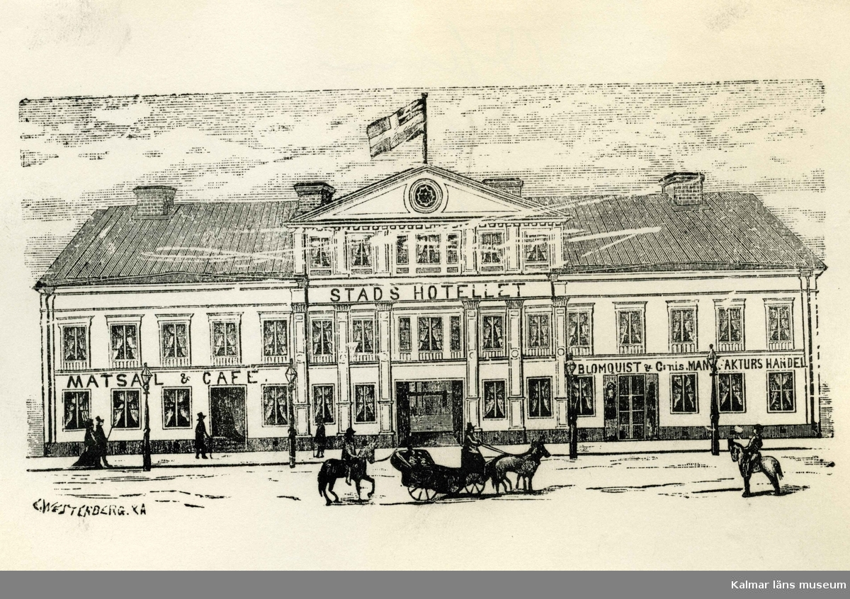 Teckning av Stadshotellet i Oskarshamn.