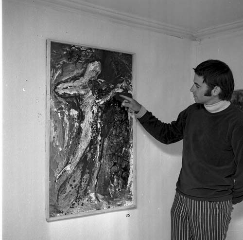 Konstverk av Torstein Landström, "Näcken" 100x60 cm olja på pannå, 1968.