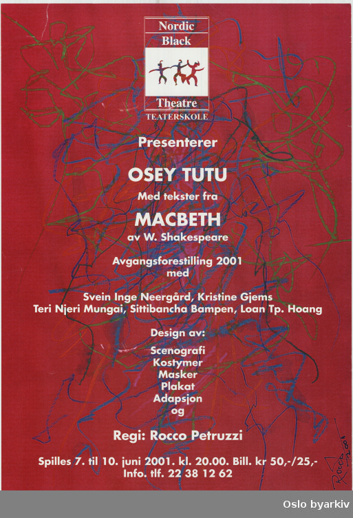 Plakat for forestillingen Osey Tutu...Oslo byarkiv har ikke rettigheter til denne plakaten. Ved bruk/bestilling ta kontakt med Nordic Black Theatre (post@nordicblacktheatre.no)