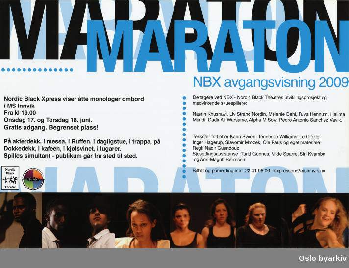 Plakat for forestillingen Maraton...Oslo byarkiv har ikke rettigheter til denne plakaten. Ved bruk/bestilling ta kontakt med Nordic Black Theatre (post@nordicblacktheatre.no)