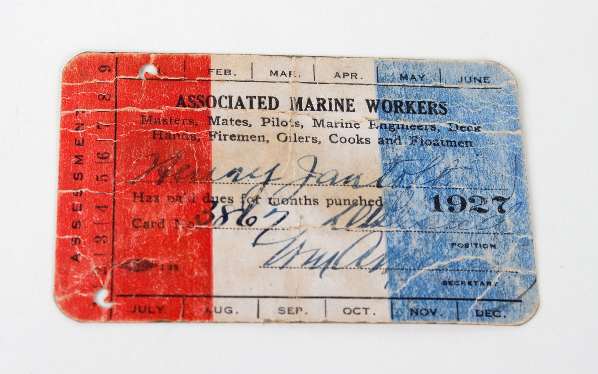 Arbeidskort "Associated Marine Workers, New York"