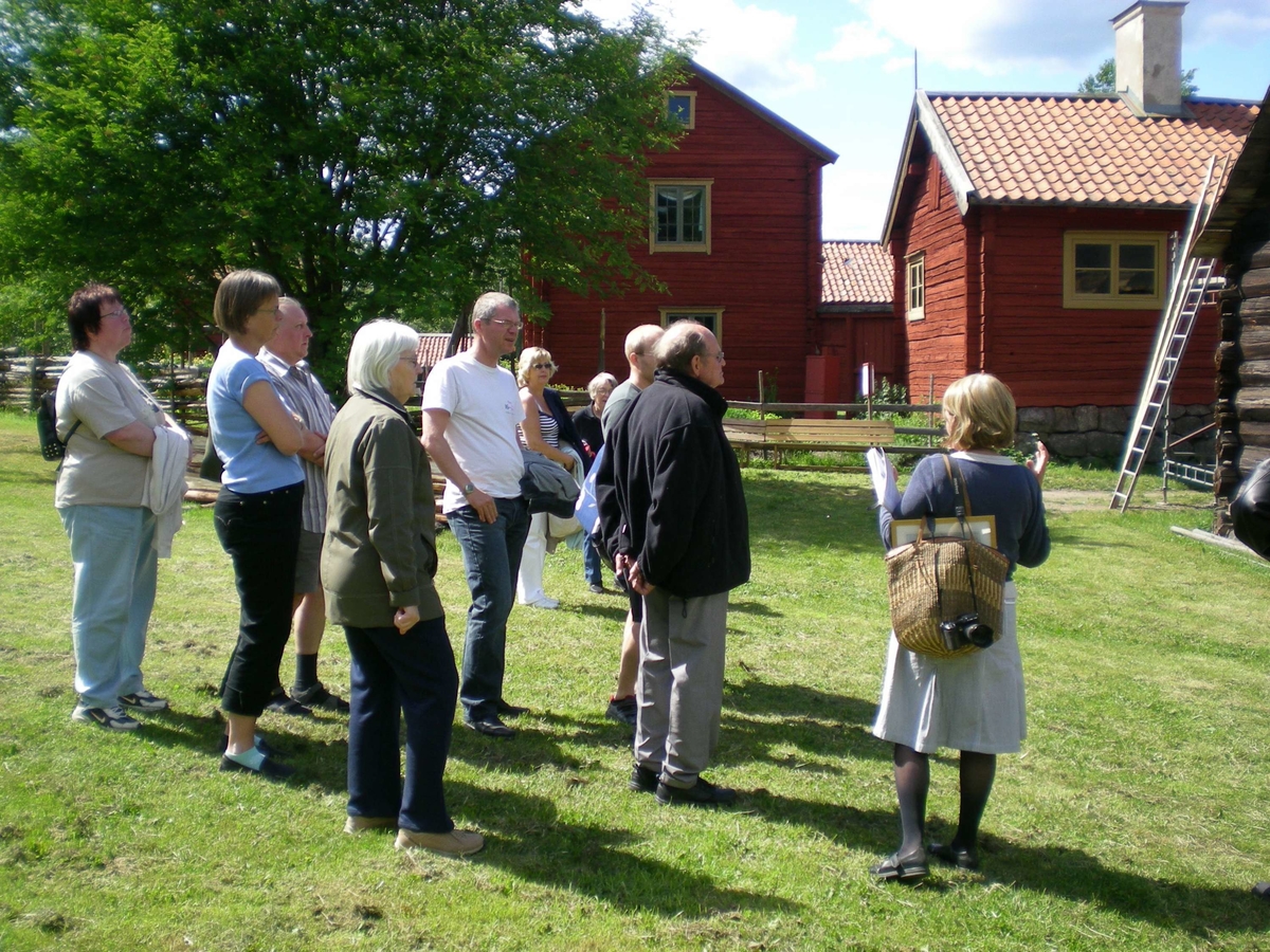 Byggnadsvård - Tema Tak, antikvarie Agnetha Pettersson guidar på friluftsmuséet Disagården, Gamla Uppsala, Uppland 15 juni 2008