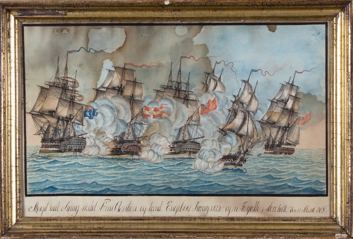 Slaget mellom rangskipet PRINS CHRISTIAN, og fire bristiske skip ved Storebelt 22. mars 1808.
