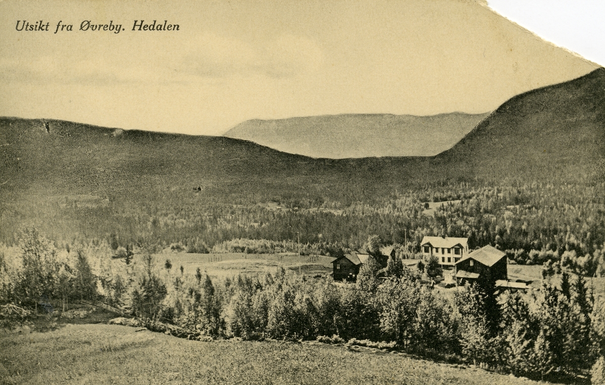 Postkort med utsikt fra Øverby, Hedalen, Sør-Aurdal.