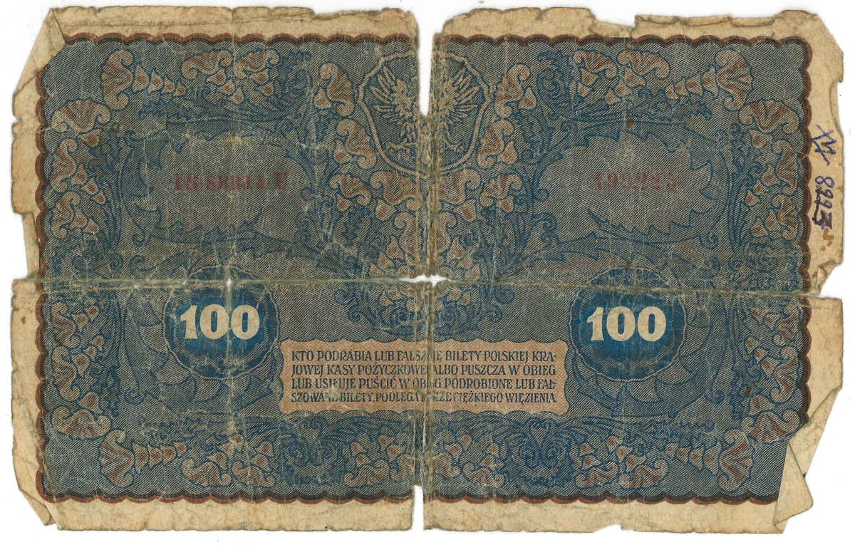 Polsk sedel.
Valör: 100 polska mark
År: 1919


Sedlar (polska).