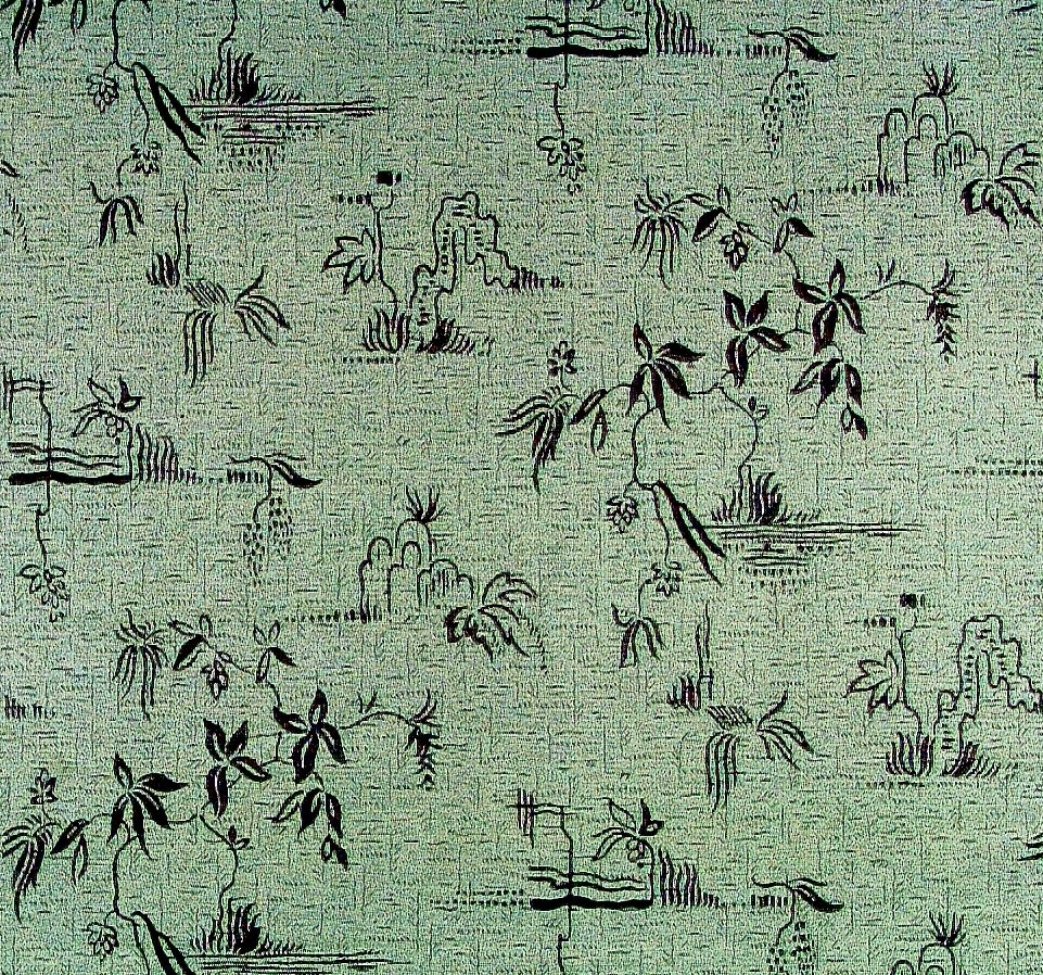 Ett kinesiskt växtmönster på en småmönstrad bakgrund. Ljusbrunt genomfärgat papper med tryck i brunt.

Tillägg historik:
Tapet/bård från en 1700-talsgård som numera används som fritidsbostad.