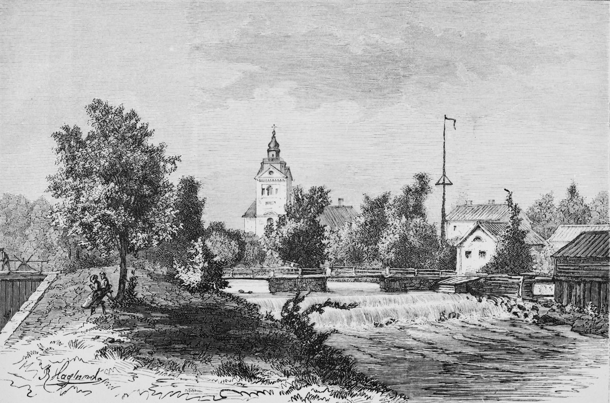 Järnbruk vid Strömsholms kanal. Fotograferat träsnitt 1871 efter teckning av P. Haglund.