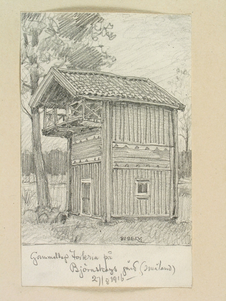 Teckning av Ferdinand Boberg. Småland, Västra hd., Hultsjö sn., Björnskog, 