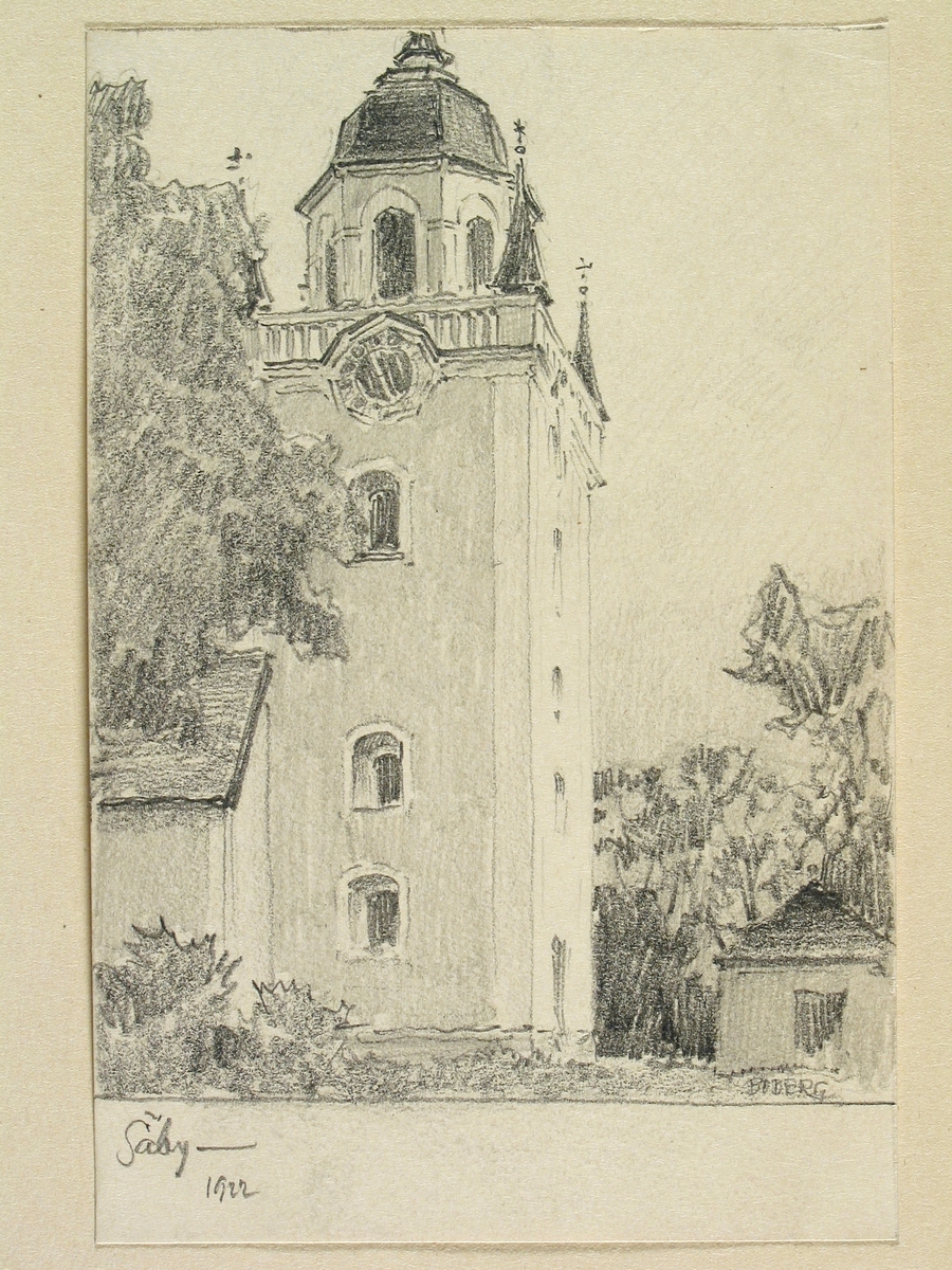 Teckning av Ferdinand Boberg. Säby kyrka, Småland.