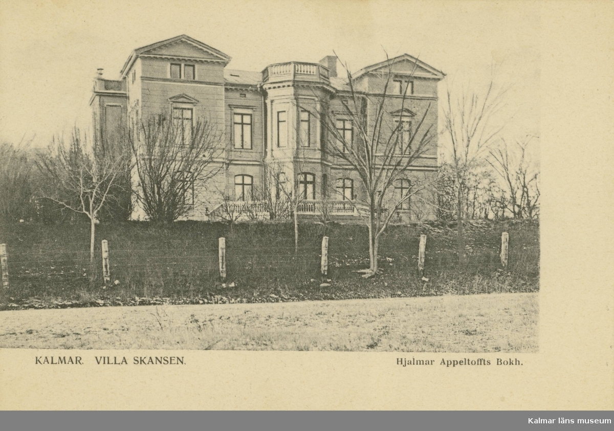 Villa Skansen. Den som lät bygga villan 1883 var handlaren och v. konsuln John Oskar Roosval. Arkitekten John Wilhelm Löfmark har ritat villan.