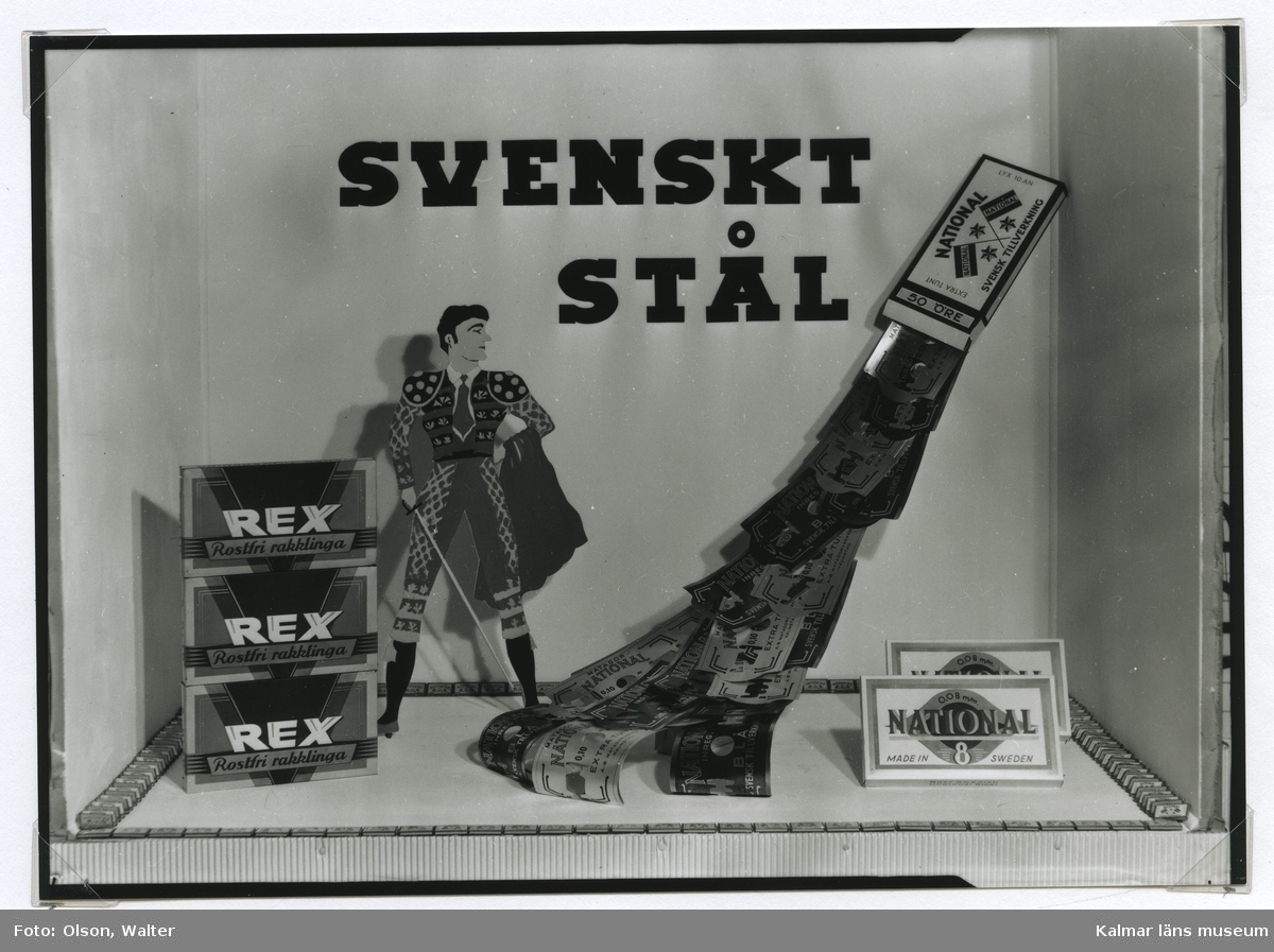 Reklam för rakblad tillverkade i svenskt stål.