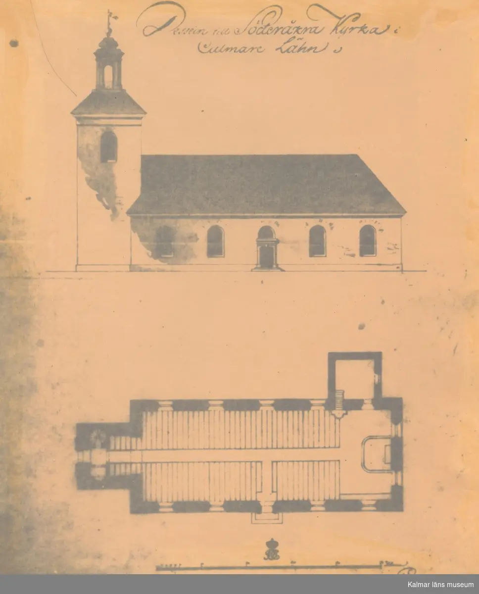 Planritning över Söderåkra kyrka från 1782.