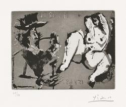 Mann med pipe og stokk og ung naken kvinne [Opplagstrykk]