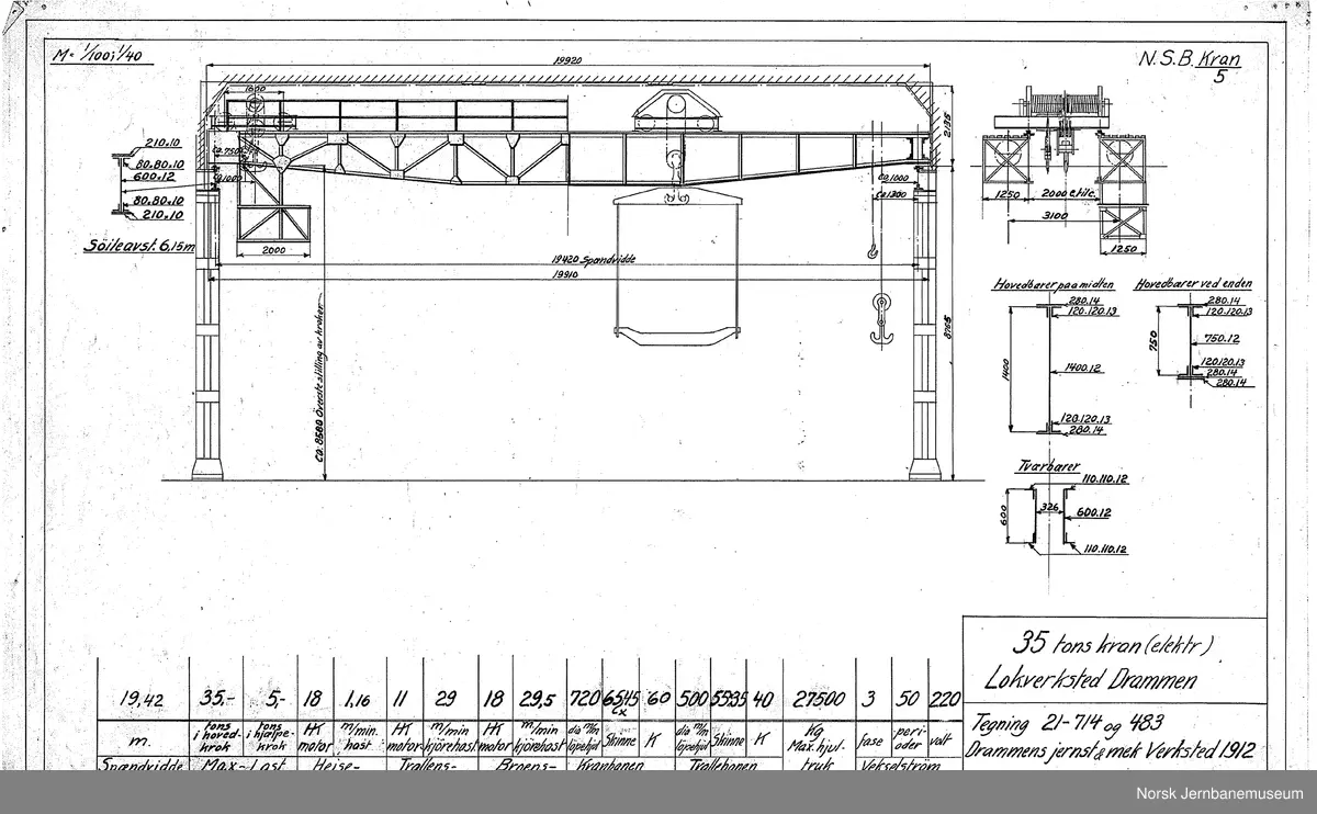 Oversiktstegninger fra NSB Verkstedkontoret
13 tegninger av kraner på jernbaneverkstedene