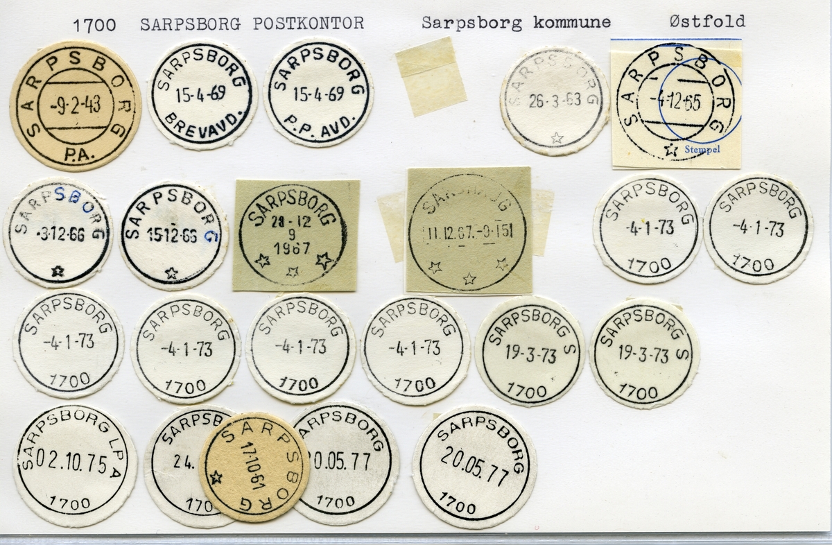 Stempelkatalog  1700 Sarpsborg, Sarpsborg kommune, Østfold