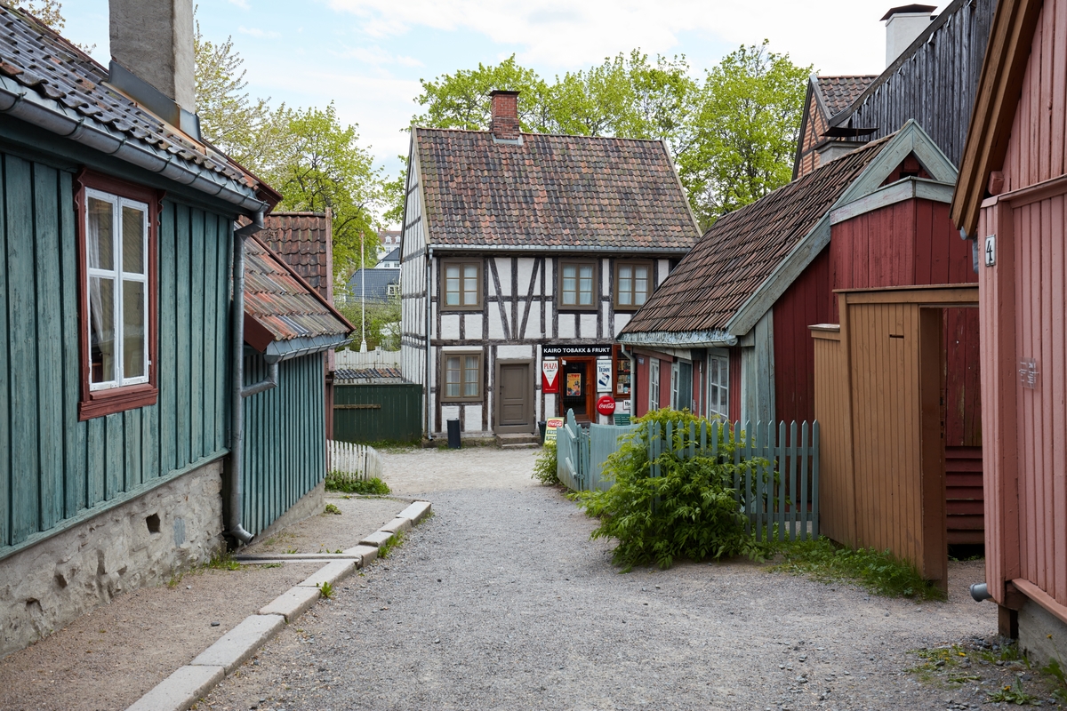 Forstadsbebyggelse i Gamlebyen på Norsk Folkemuseum.