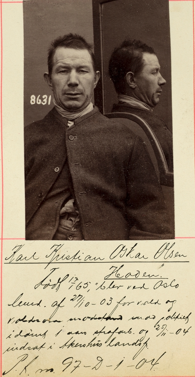 Registreringsfoto fra Kristiania-politiets forbryteralbum