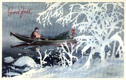 Julekort. Jule- og nyttårshilsen. Vintermotiv. To menn i rob