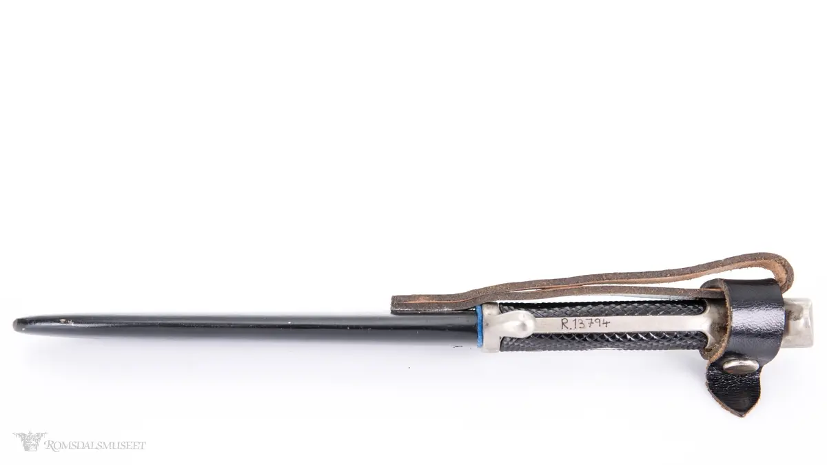 Diamantformet emblem med 2 røde og 2 hvite felter med hakekors i sort på mørk grønn bakgrunn. Scimitar med krone over på bladet.