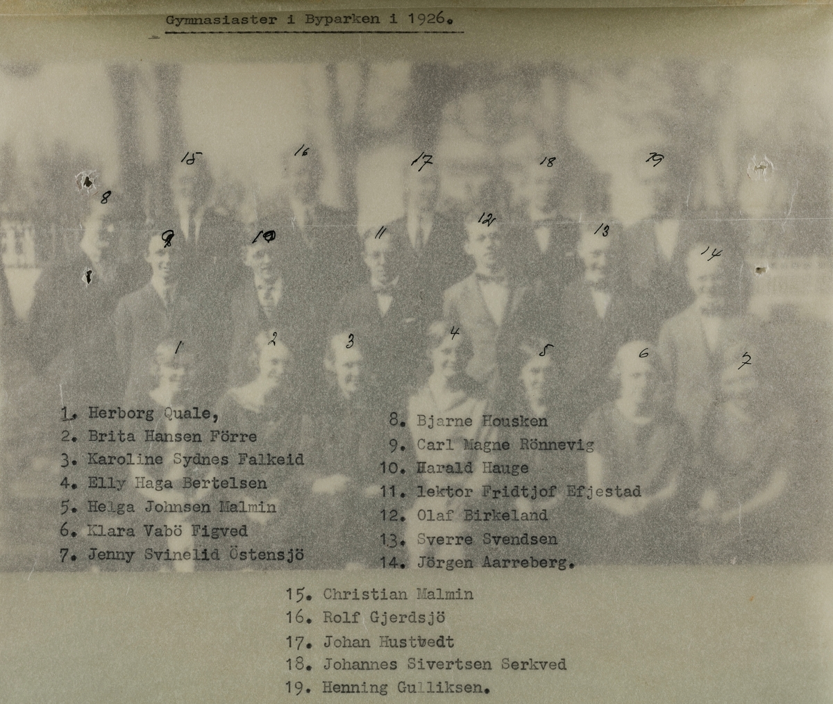Gymnasiaster i Byparken 1926