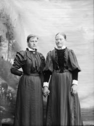 Portrett. To unge kvinner, helfigur. Rønnaug Bakken til høyr