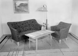 Sofa, lenestol og salongbord.